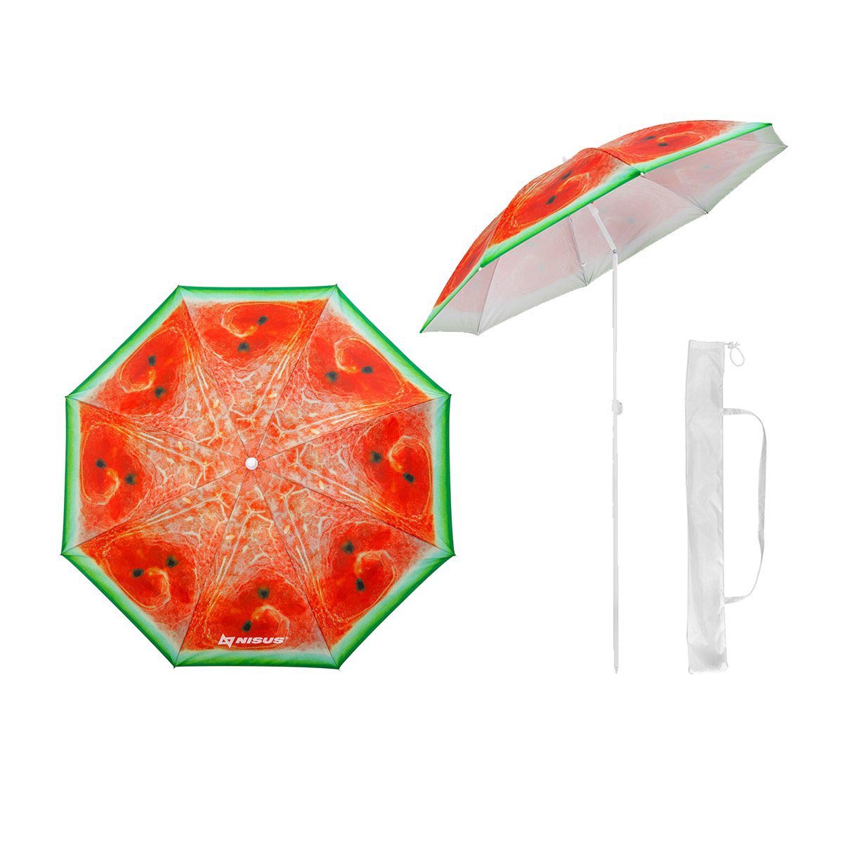 Portable Beach Umbrellas with Tilt Watermelon Kiwi Pattern Sun