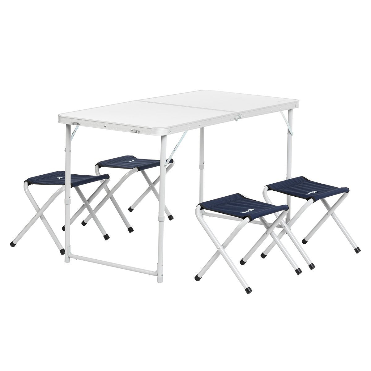 Folding Outdoor Camping Table Lightweight Aluminum Adjustable Height Four Stools Included 4 FT Length CLEARANCE