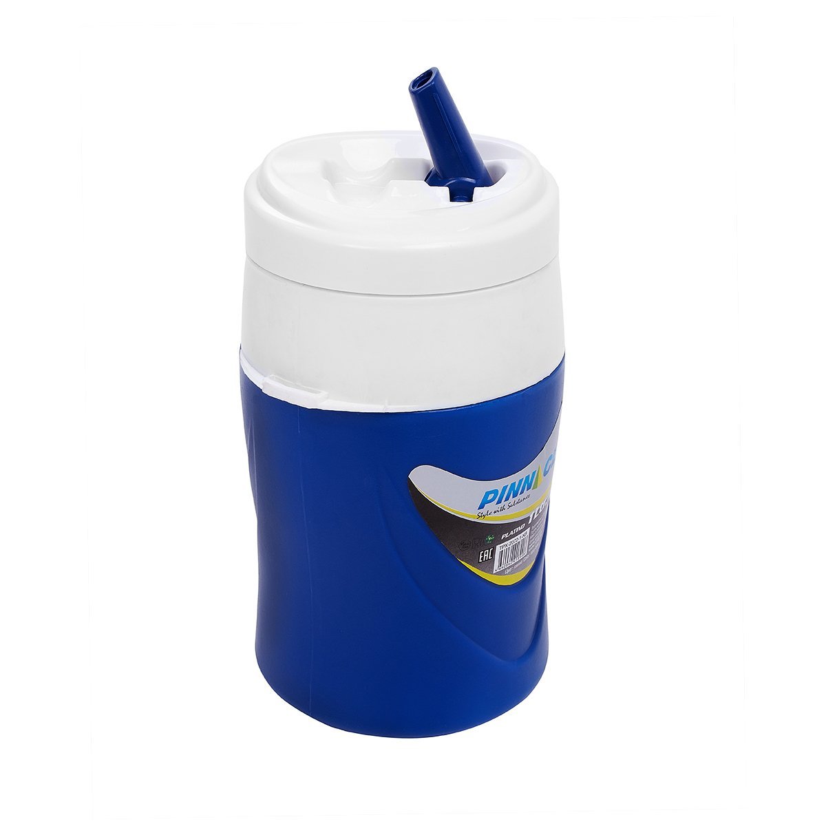 Platino Portable Beverage Cooler Jug for Outdoors and School, 1 qt is equipped with a straw lid and adjustable shoulder strap. Navy blue color