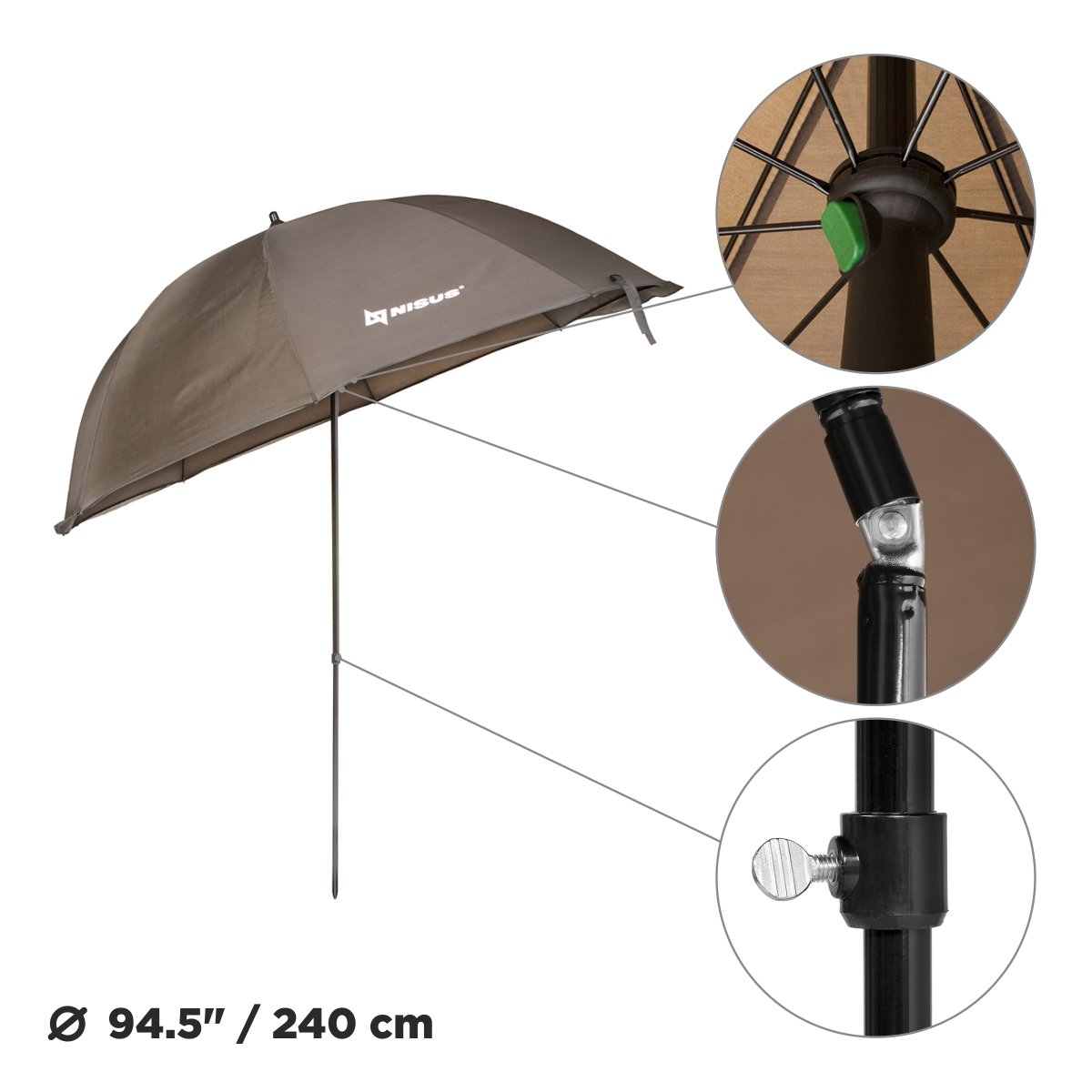 Nisus Fishing Umbrella with Tilt Weather Pod, Tent Up, Adjustable Steel Pole