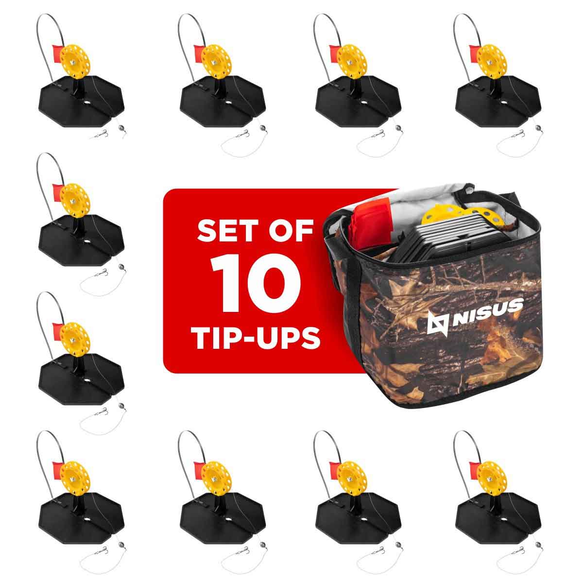 Set of 10 Equipped Tip-up Pop-Up Integrated Hole-Covers in a fabric carrying bag