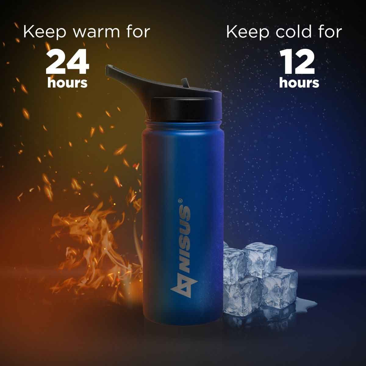 Stainless Steel Insulated Sport Water Bottle with 3 Lid Types, 18 oz keeps water warm for 24 hours and cold for 12 hours