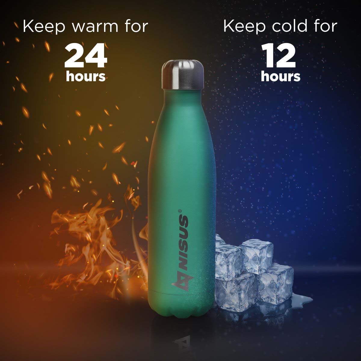 Stainless Steel Insulated Twist Top Water Bottle, 17 oz keeps beverage hot for 24 hours and cold for 12 hours