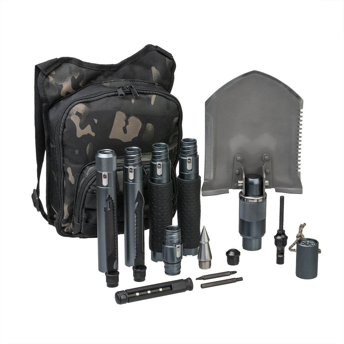 Multifunctional 38-inch Assembling Survival Shovel Tool Kit for Fishing, Hunting, Camping