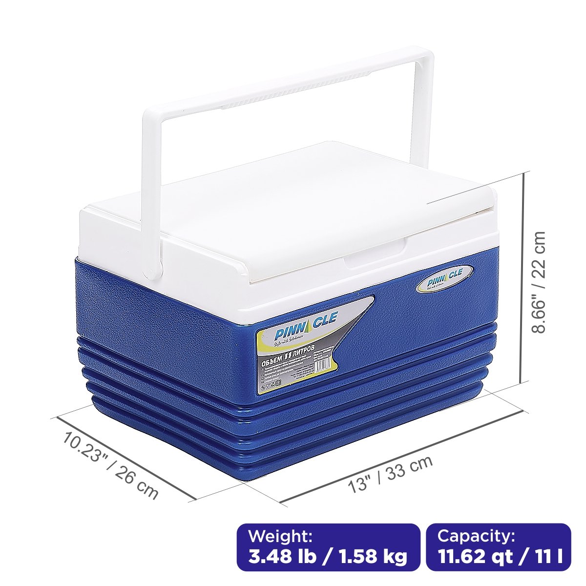 Eskimo Portable Hard-Sided Ice Chest for Camping, 11 qt, Navy Blue is 13 inches long, 10.2 inches wide and 8.7 inches high, weighing 3.5 lbs