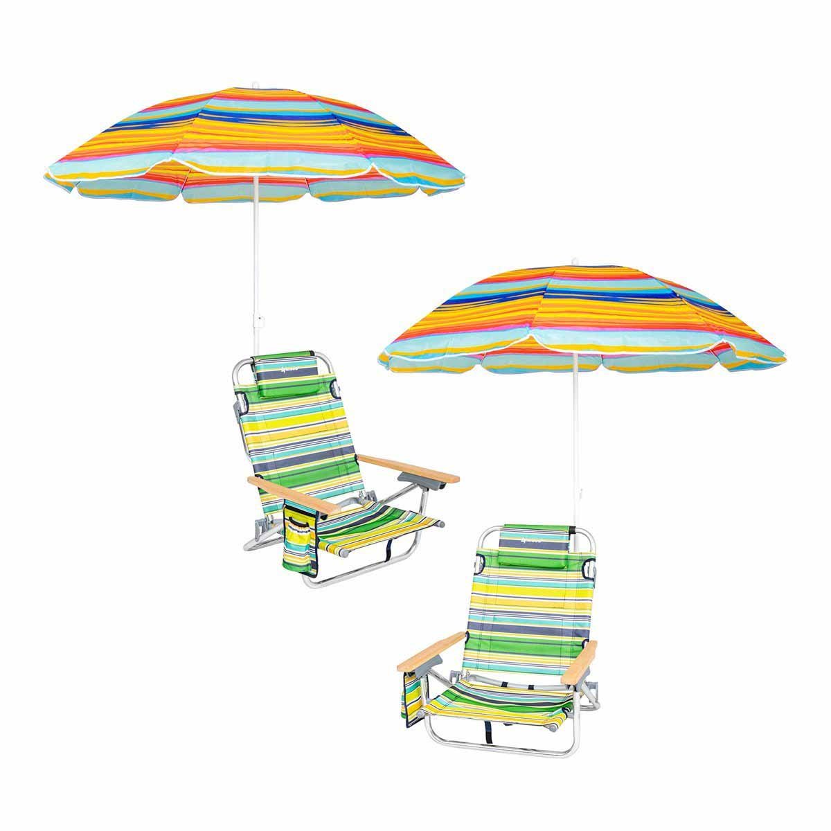 Low Backpack Beach Chair with Cup Holder and 4 ft Sun Umbrella, Set of 2