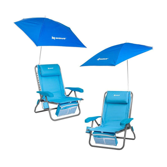 Premium Backpack Beach Chair with Cooler Bag and Clip On Umbrella, Set of 2