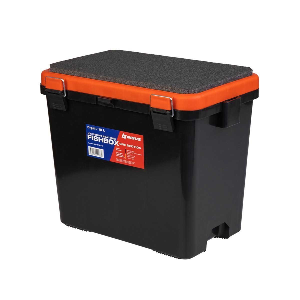 FishBox Large 5 gal SeatBox for Ice Fishing Tackle and Gear, orange