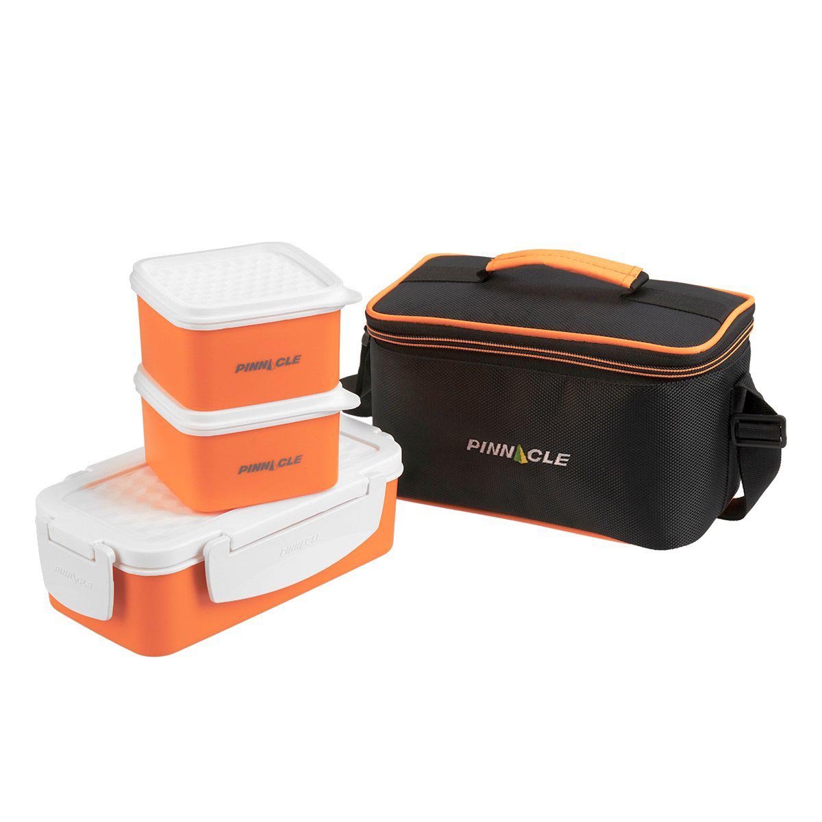Pyramid Set of 3 Orange Plastic Lunch Containers | Insulated Bag