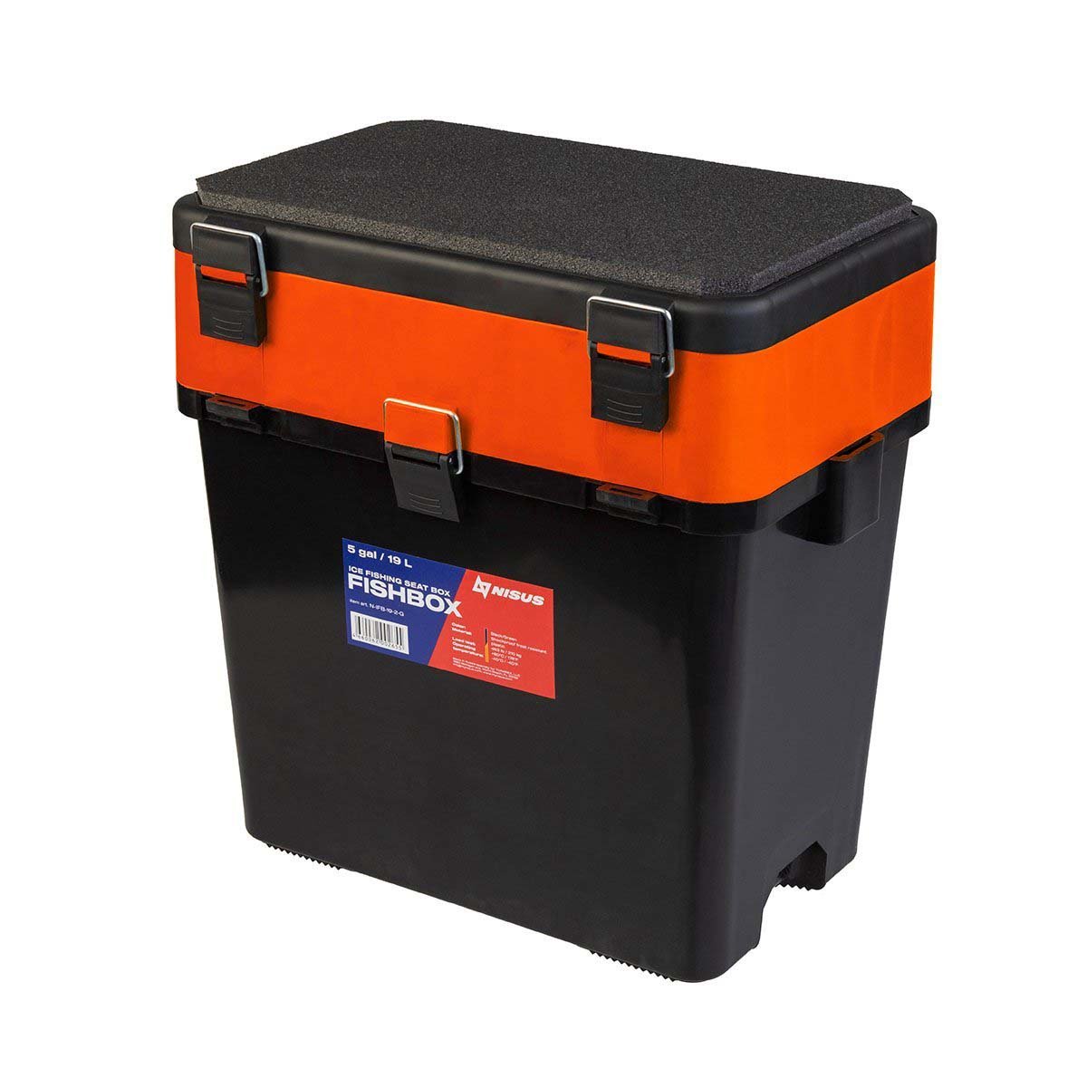 FishBox Large 5 gal Box for Ice Fishing, 2 Compartments, Orange