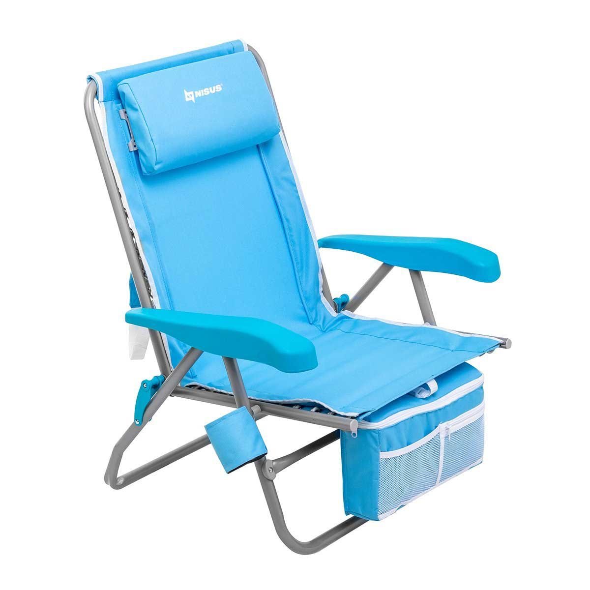 Premium Backpack Beach Chair with Cooler Bag and Headrest, Blue