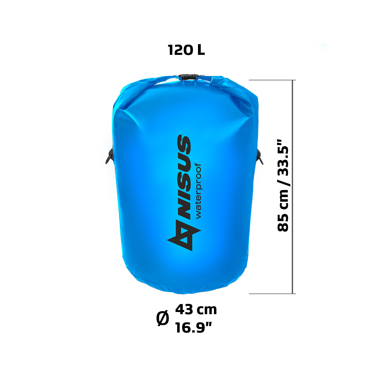 Nisus 120 L Blue Waterproof Dry Bag Height and Width