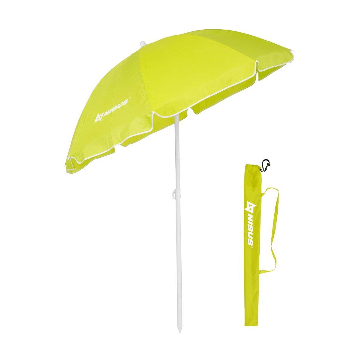 5, 6 ft Lime Green Folding Tilting Beach Umbrella with Carry Bag