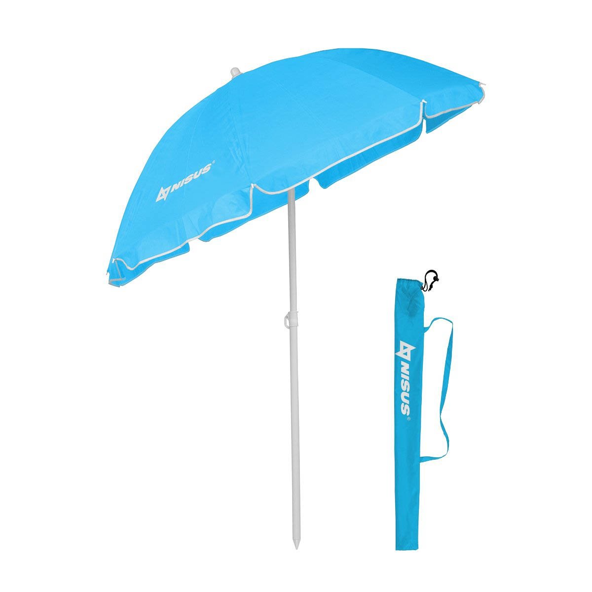 5 ft Sky Blue Folding Tilting Beach Umbrella with Carry Bag