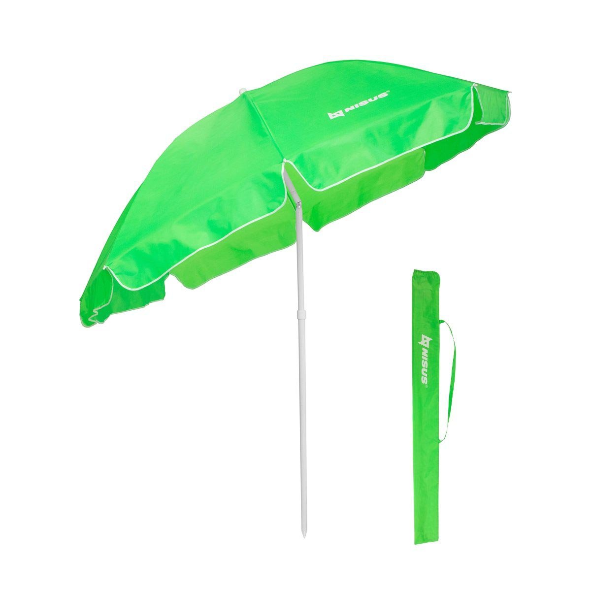 5, 6 ft Green Folding Tilting Beach Umbrella with Carry Bag