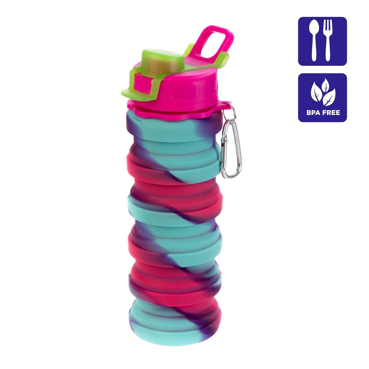 Portable Collapsible Silicone Water Bottle with a Straw Lid, 16 oz is BPA-free