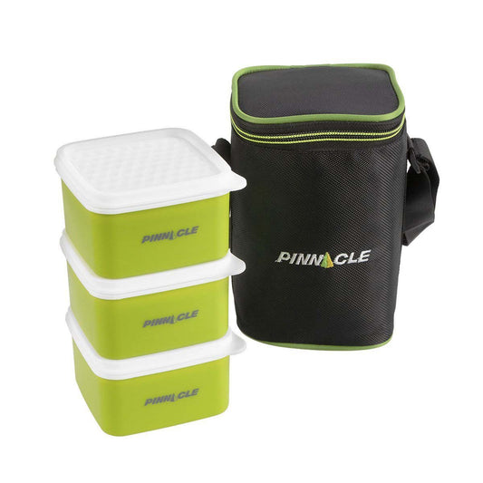 Paragone Compact Set of 3 Lime Green Plastic Lunch Boxes | 8.5 oz | Insulated Bag