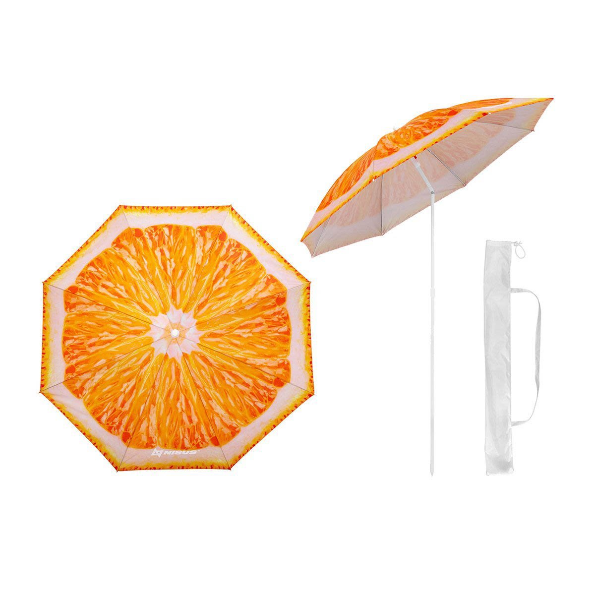 Orange Folding Tilting Beach Umbrella with Carry Bag