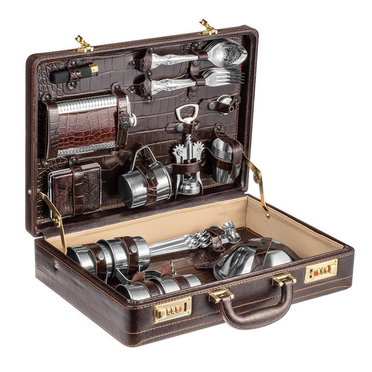 Stylish Picnic Gift Set for 5 Persons in Genuine Leather Case