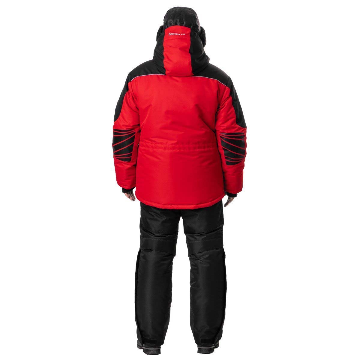 Angler Pro Jacket and Bibs Windproof Winter Set for Men, Red, back view