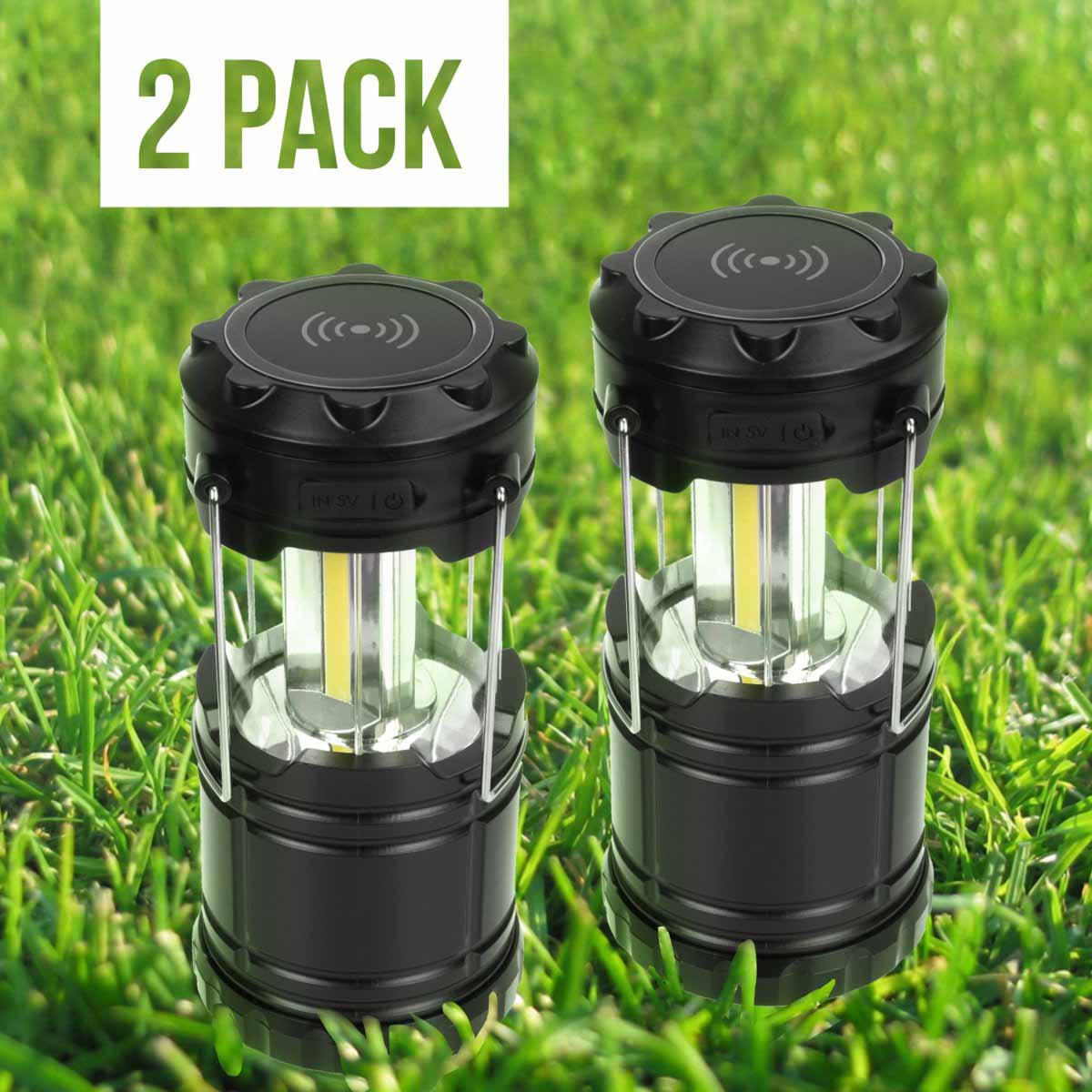 Pack of 2 Collapsible Camping Lanterns with Power Bank, Wireless Charger