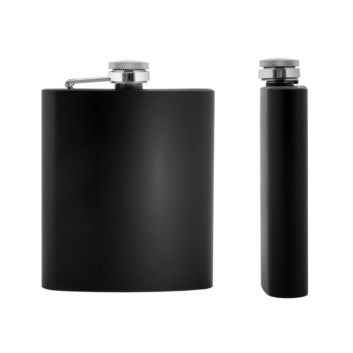 7 oz Black Stainless Steel Liquor Hip Flask, Smooth Coating Set of Two