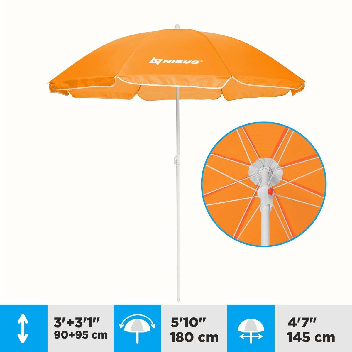 A 4.7 ft Orange Folding Beach Umbrella is 6.1 ft high
