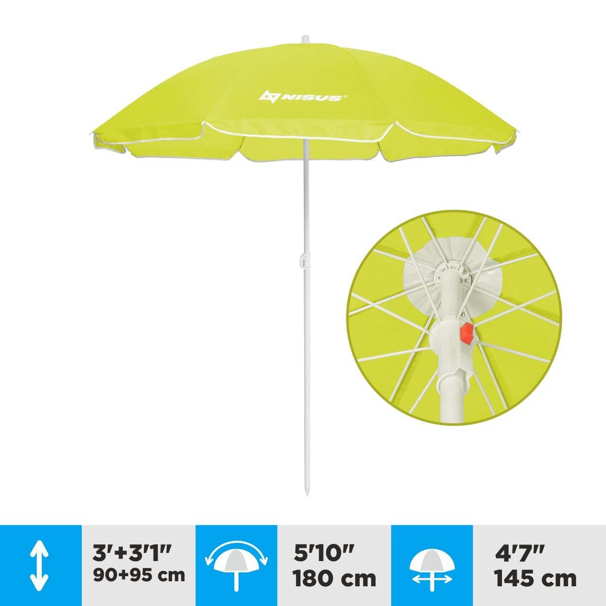 A 4.7 ft Lime Green Tilting Beach Umbrella is 6.1 feet high