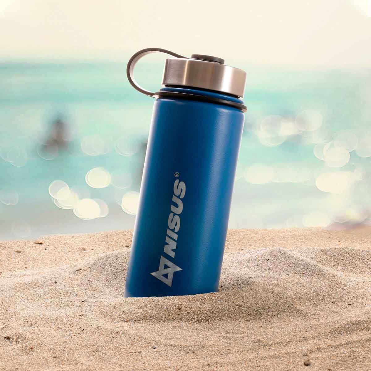Stainless Steel Insulated Sport Water Bottle with 3 Lid Types, 18 oz, Blue in the sand