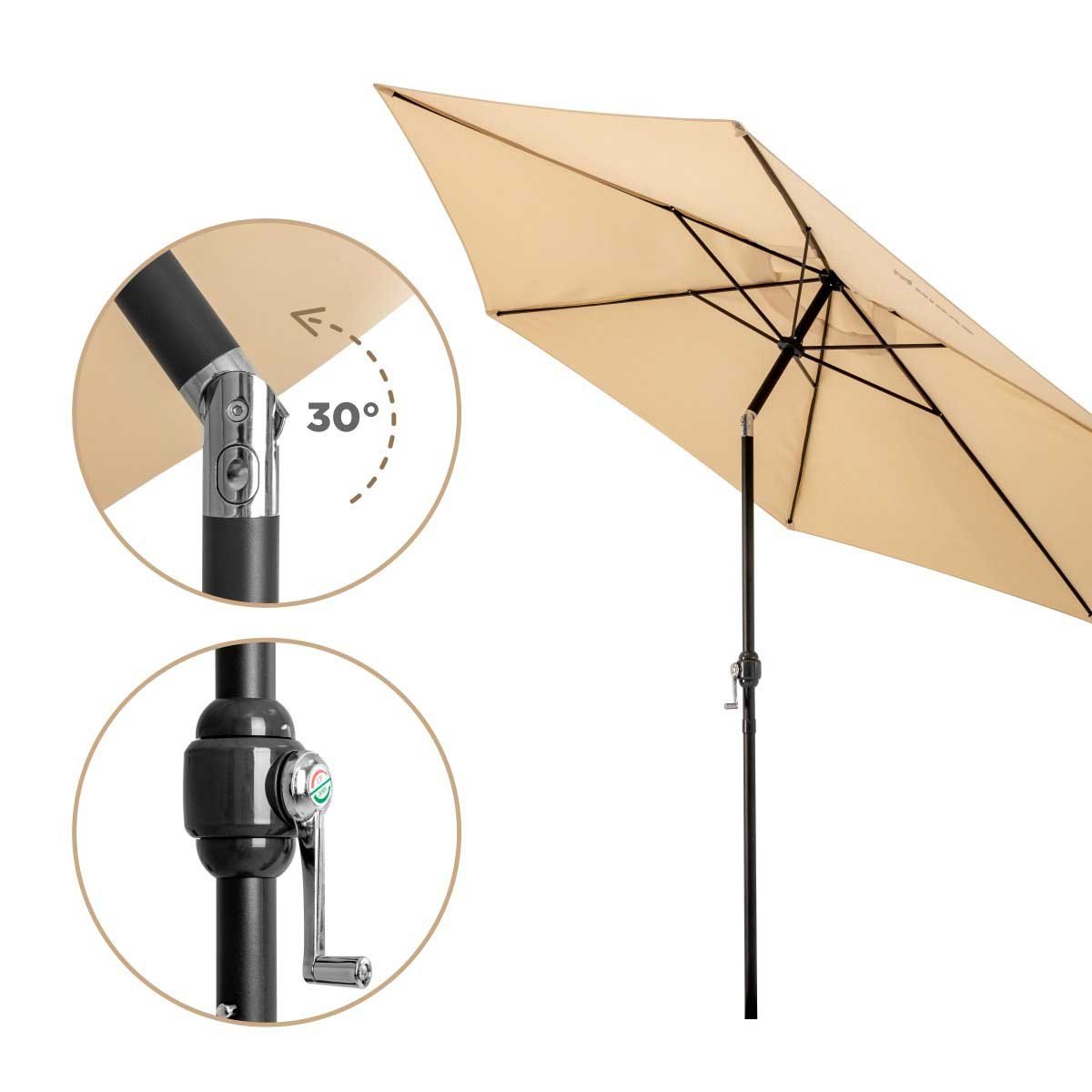 Patio Garden Large Folding Tilting Umbrella is boasting a 30 degree inclining angle, regulating with a configure handle 