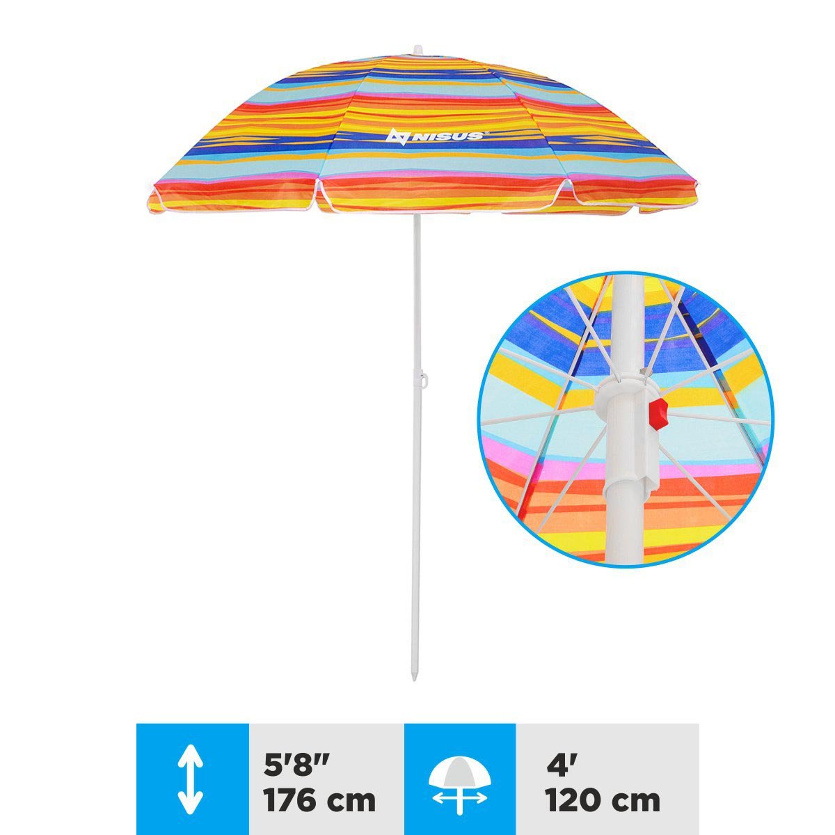 4 ft Bright Folding Beach Umbrella with Sand Anchor is 5 feet 8 inches high
