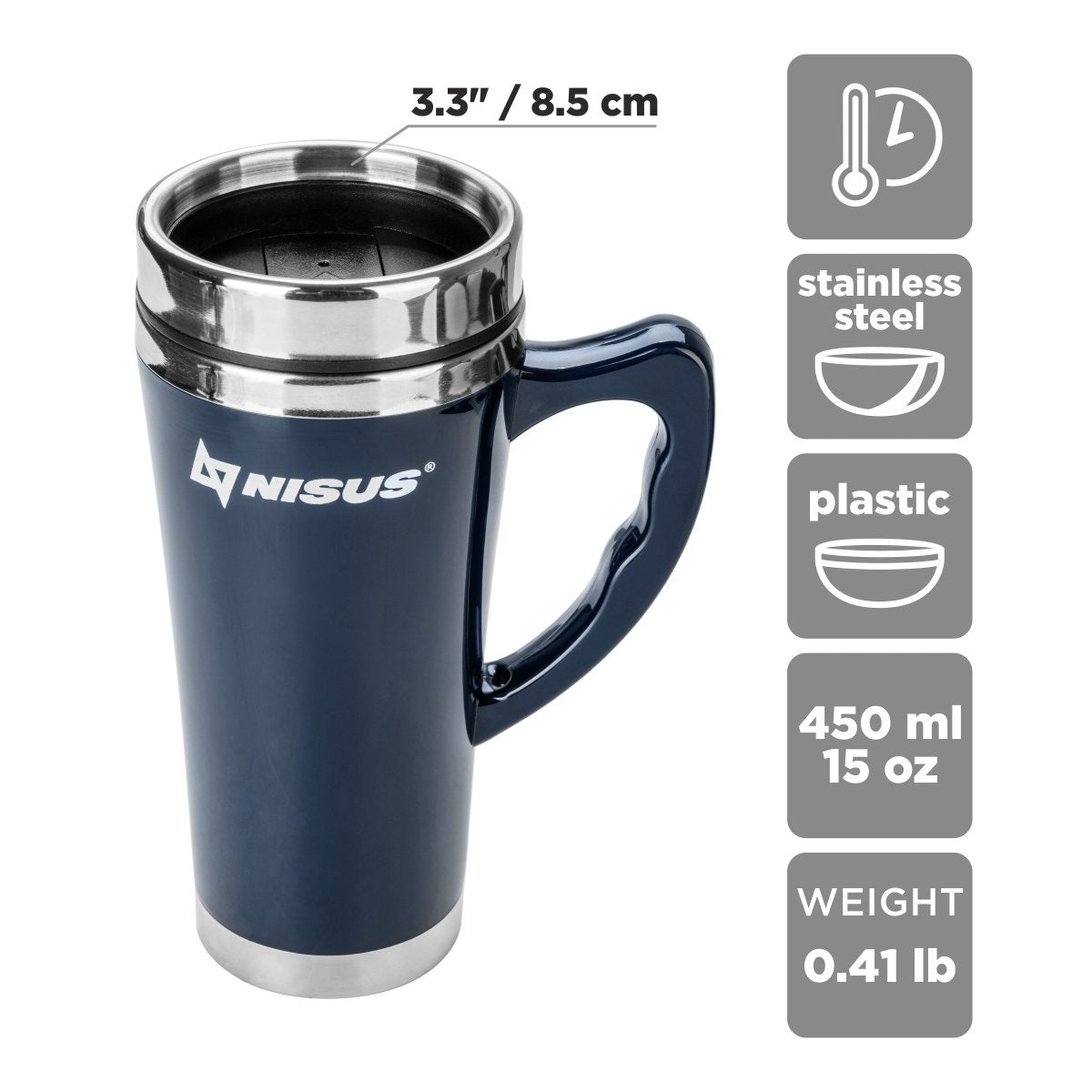 Nisus Stainless Steel Tumbler with Handle and Lid Blue 15 oz