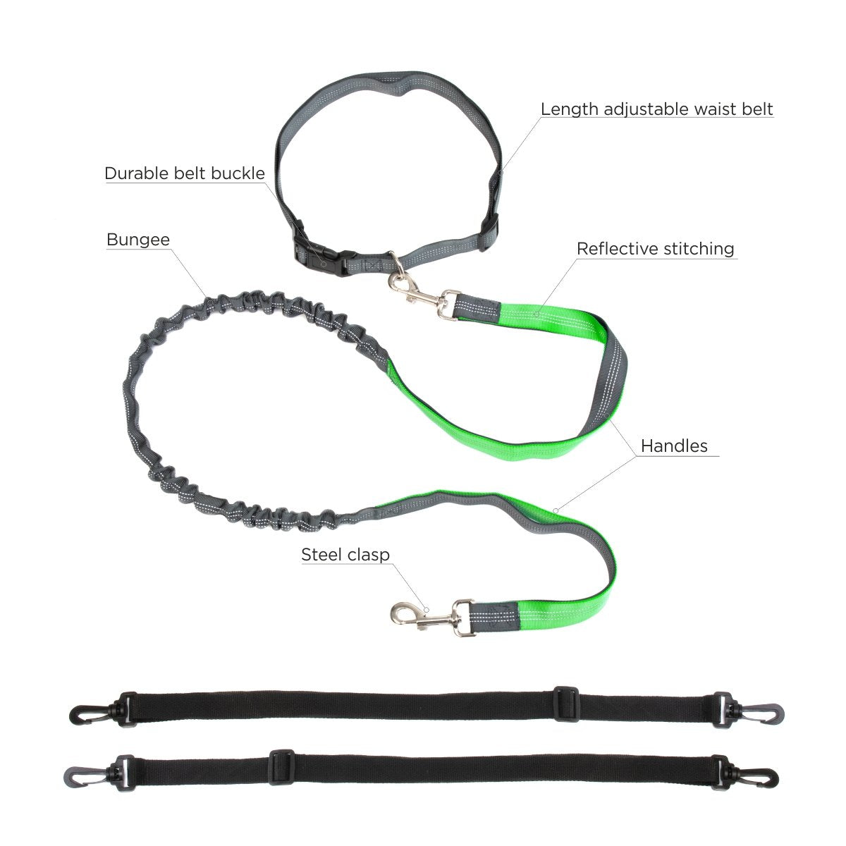 Shock Absorbing Green Two-Handle Dog Leash 4 ft