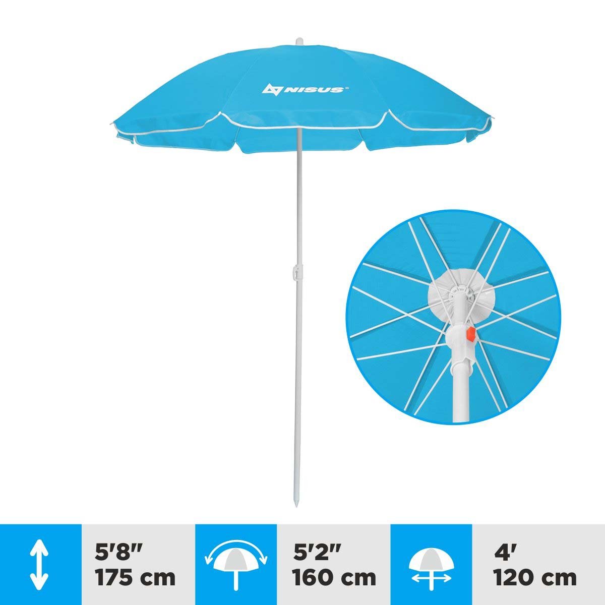 A 4 ft Blue Folding Beach Umbrella is 5.8 ft high