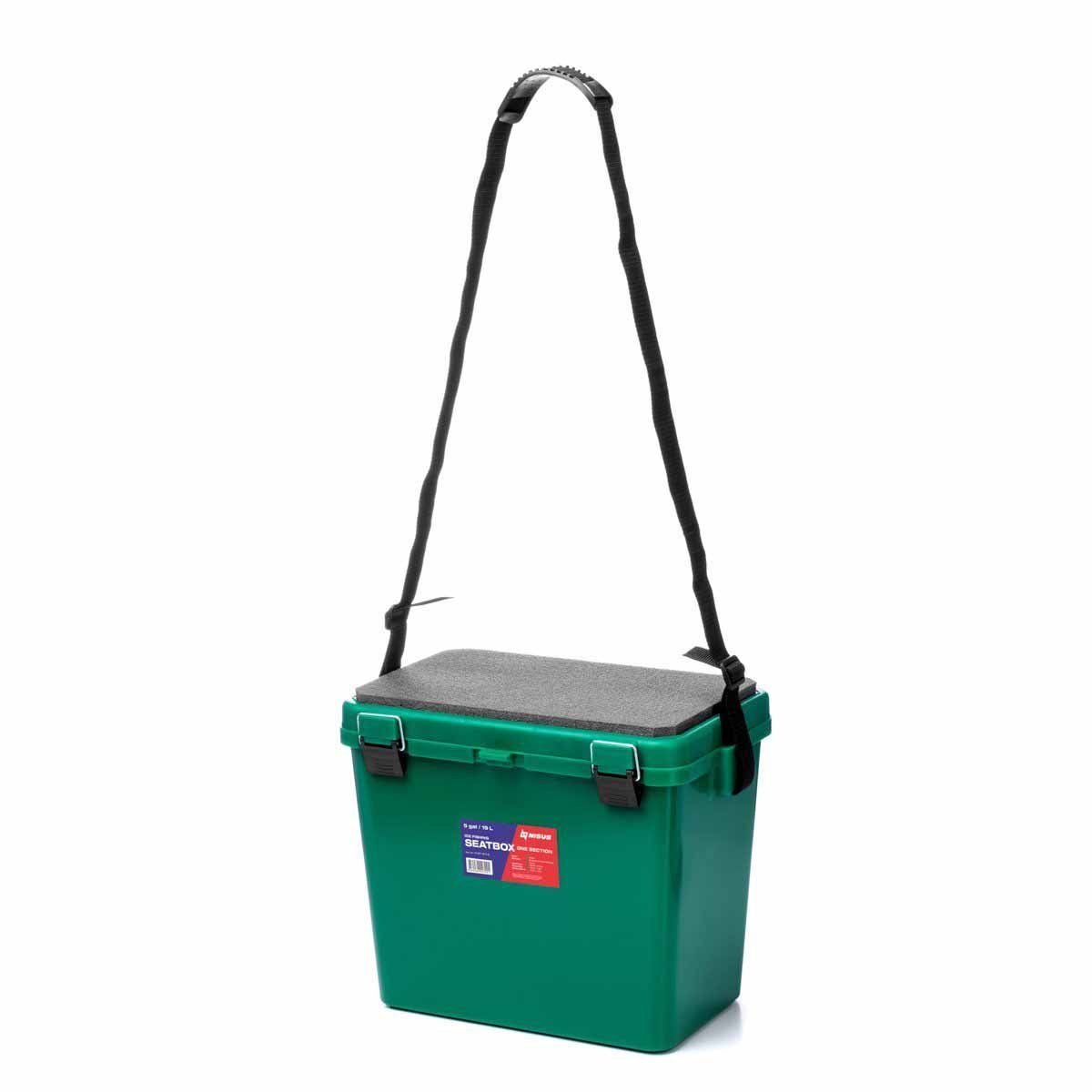 Ice Fishing Bucket Type Box with Seat and Adjustable Shoulder Strap, 5 gal, green