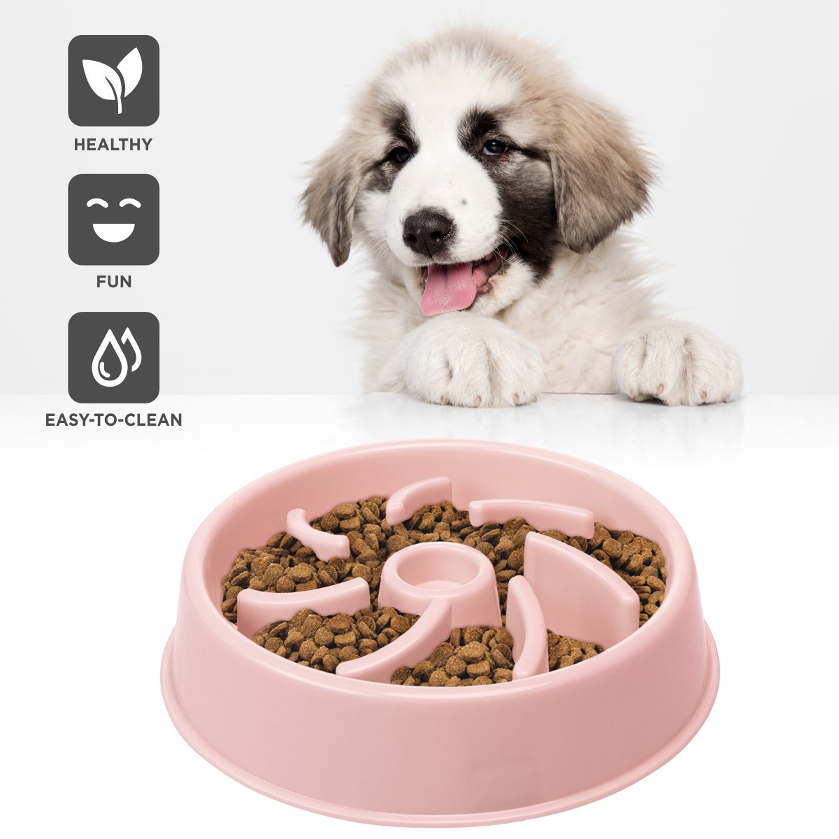 Dog Slow Feeder Bowl Green Pink