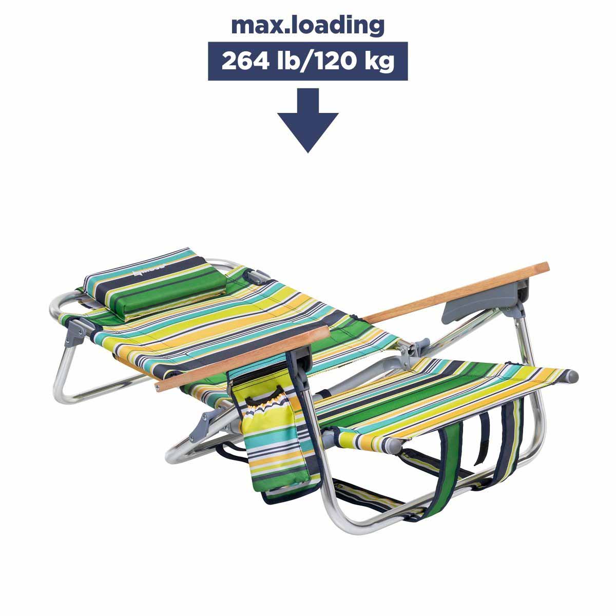 Backpack Beach Chair with Cup Holder max loading is 264 lbs
