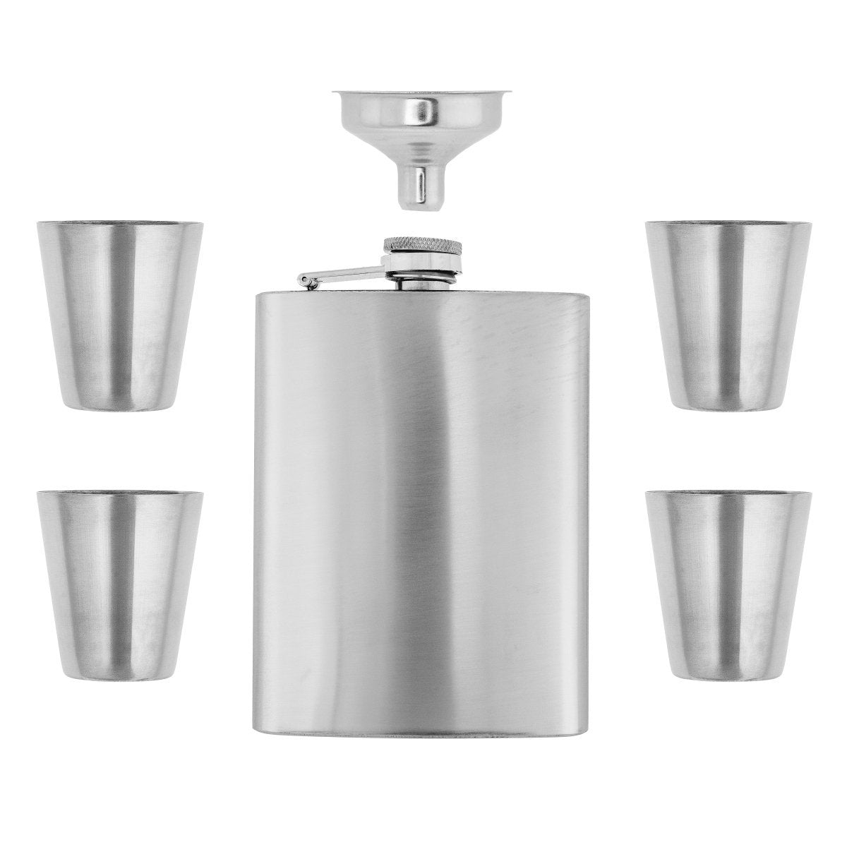 Stainless Steel Gift Set, 9 oz Silver Hip Flask with Shot Glasses