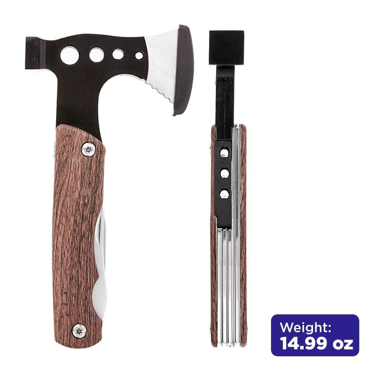 Portable 10-in-1 Axe Multitool for Home and Outdoor weighs 15 oz