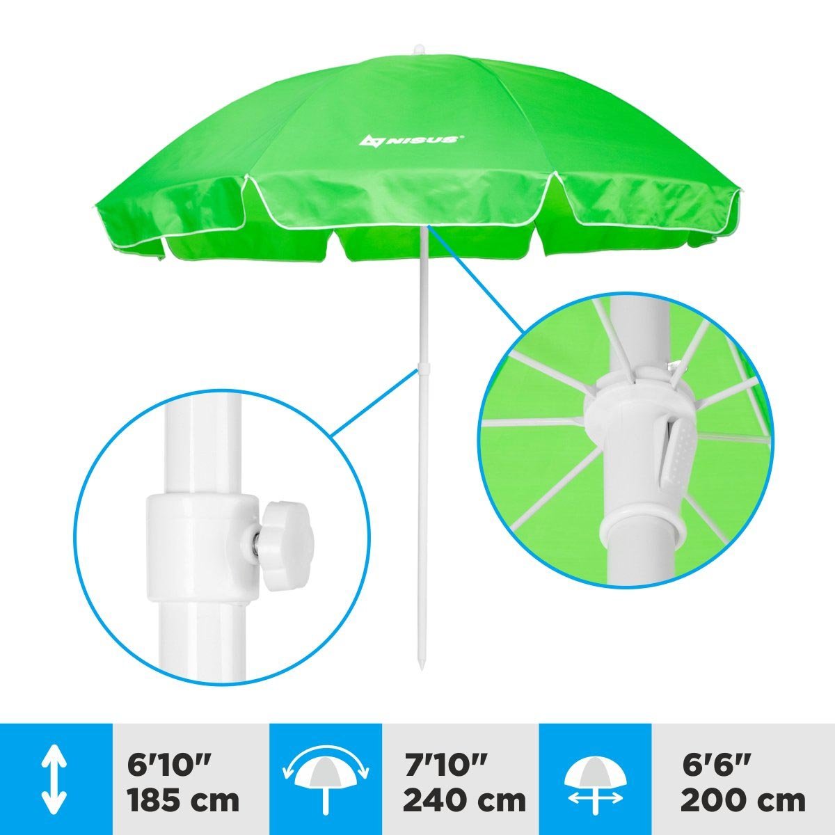A 6.6 ft Lime Green Folding Beach Umbrella is 6.1 feet high