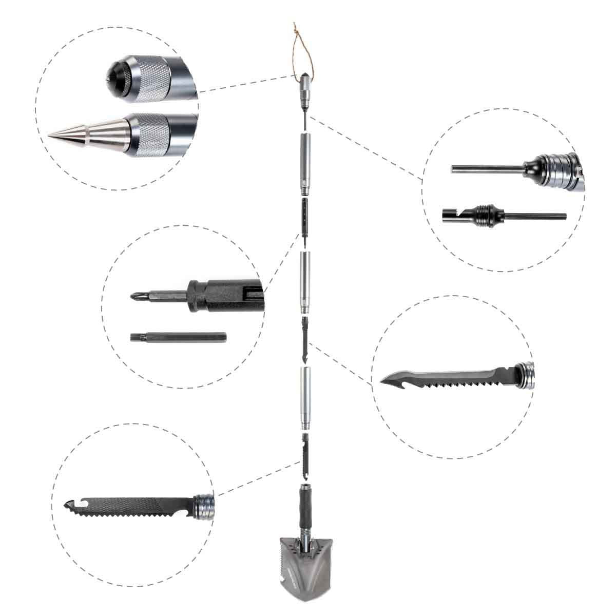 Multifunctional 35-inch Assembling Survival Shovel Kit for Fishing, Hunting, Outdoor