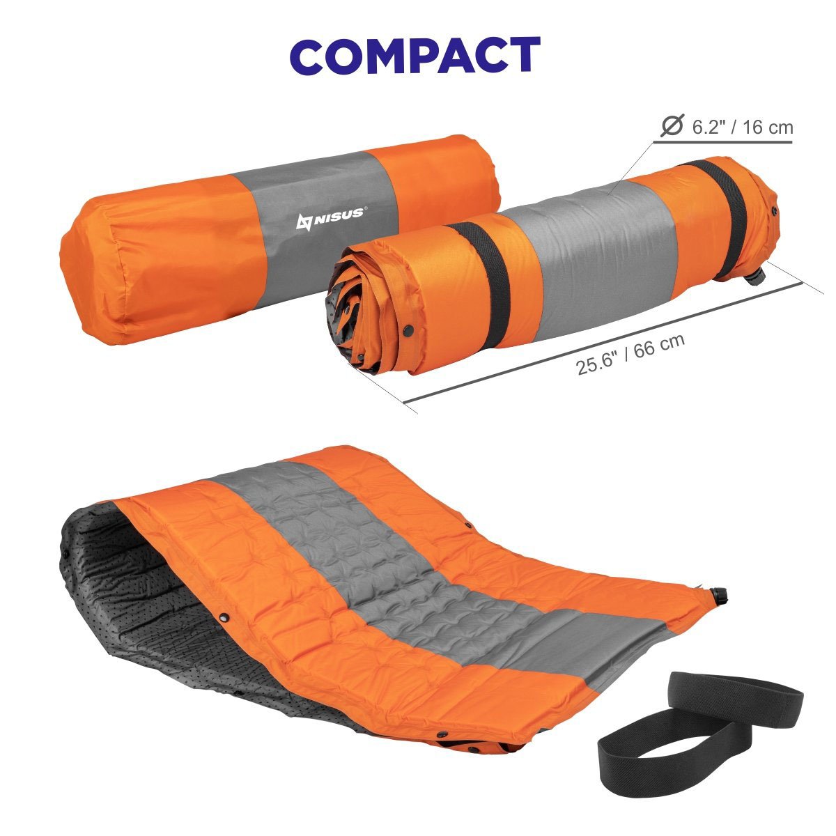 Easy Roll Up and Compact Orange Self Inflating Sleeping Pad for Camping