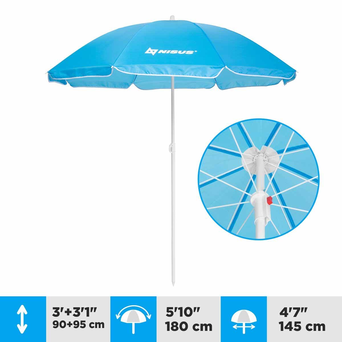 A 4.7 ft Blue Folding Beach Umbrella is 6.1 ft high