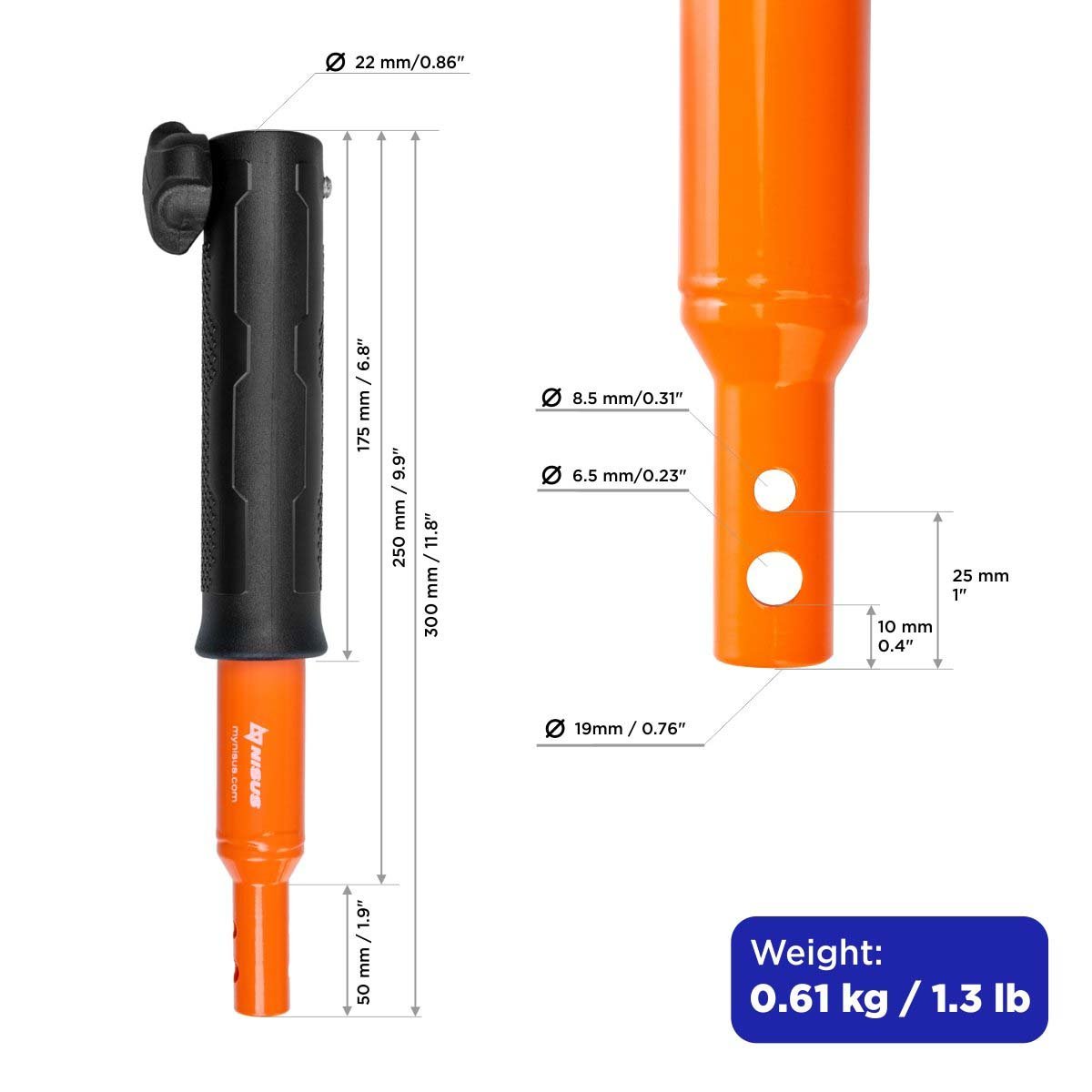 Motoshtorm Power Auger Drill Bit Extension is up to 12 Inches long and weighs 1.3 lbs