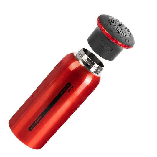 Insulated Water Bottle with Bluetooth Speaker, Red, 15 oz