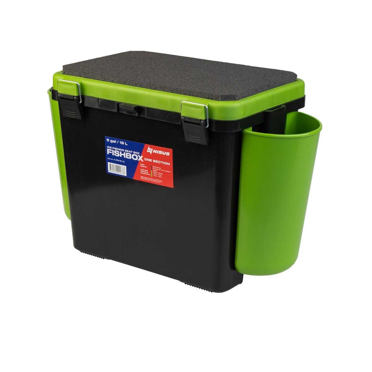 FishBox Large 5 gal SeatBox for Ice Fishing Tackle and Gear, green