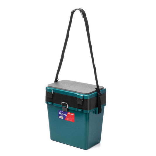 Ice Fishing Bucket Type Box with Seat and Adjustable Shoulder Strap | 2 compartments | 5 gal | green color