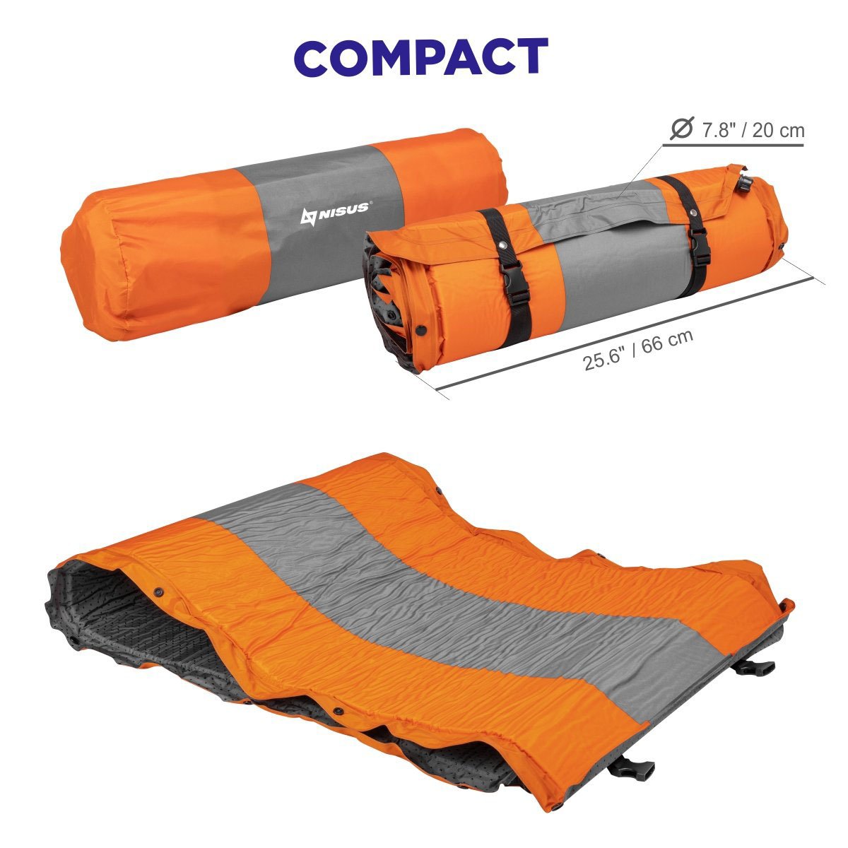 Easy Roll Up and Compact Orange Self Inflating Sleeping Pad for Camping