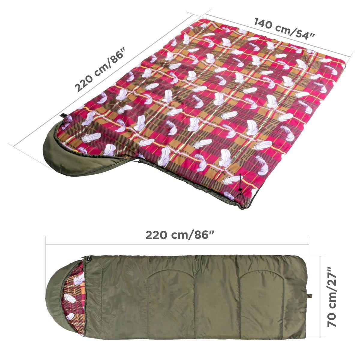 TRAVEL 220/70/300 Large Lightweight Synthetic Insulated Camping Sleeping Bag