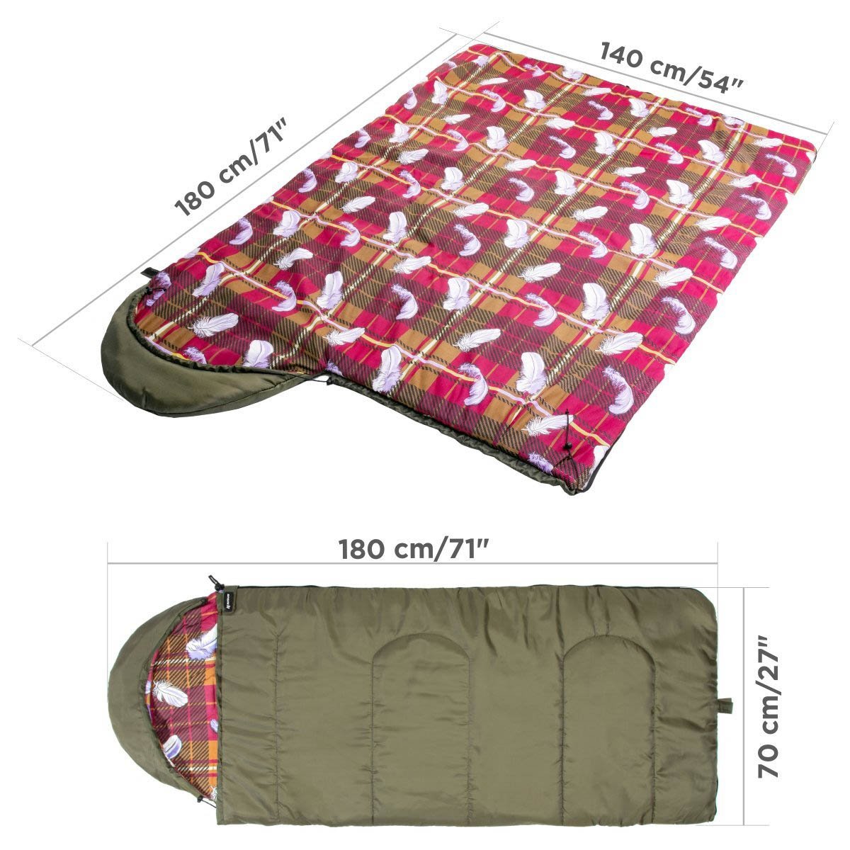 TRAVEL 180/70/200 Lightweight Synthetic Cotton Lined Camping Sleeping Bag